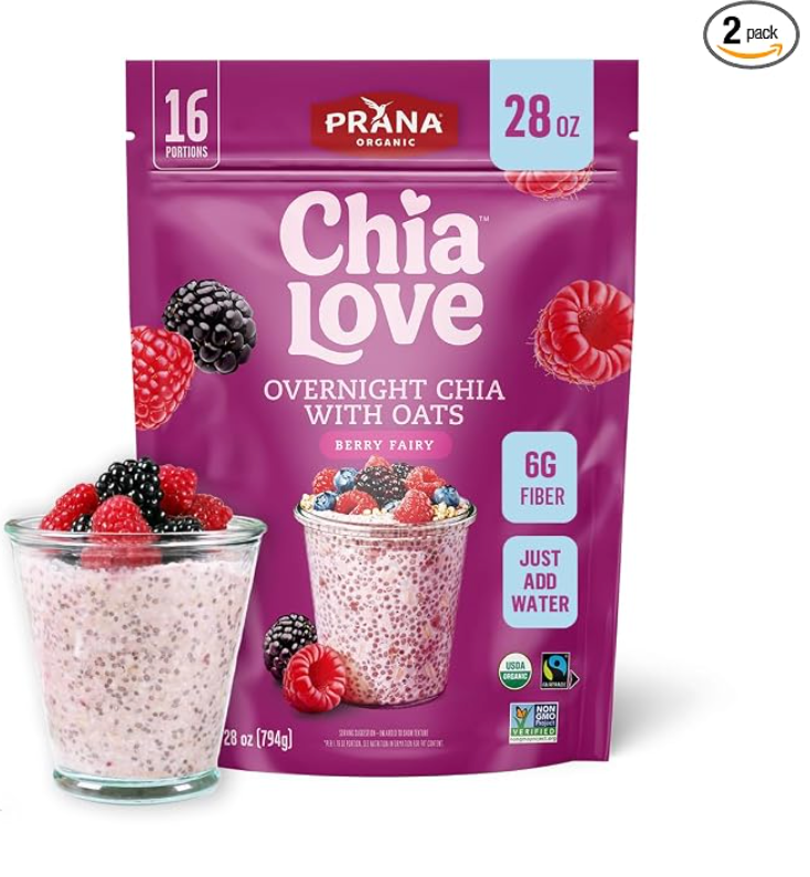 Chialove Organic Overnight Chia with Oats Berry Fairy | Rich in Fiber & Protein, Vegan, Non-GMO | Ready to Eat Breakfast - 28 oz Bags - 2 Pack - expires May 14 2027