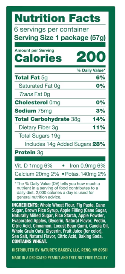 Nature's Bakery Whole Wheat Apple Cinnamon, 2 oz Snack Bar