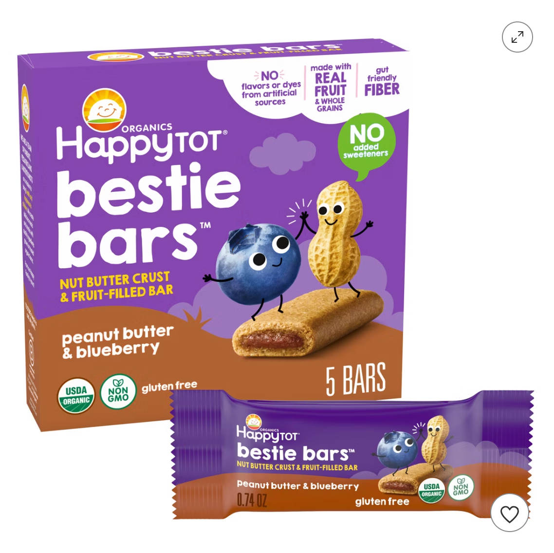 HappyTot Organics Bestie Bars Peanut Butter & Blueberry - 5ct/3.7oz - expires Nov 20 2026