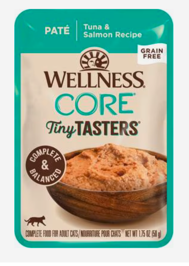 Wellness CORE Tiny Tasters Pate Tuna & Salmon Natural Grain-Free Wet Cat Food, 1.75-oz pouch