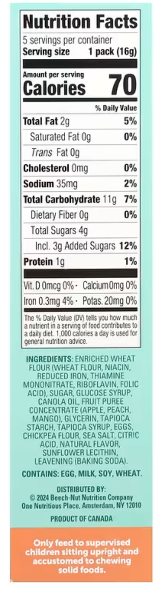 Beech-Nut, Jammin' Waffles, 12+ Months, Peach Mango, 5 Packs, 0.56 oz (16 g) Each - expires March 16 2027