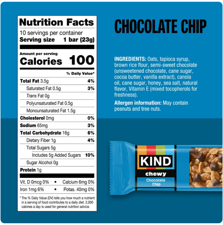 KIND Chewy Granola Bars, Chocolate Chip, Gluten Free, Low Sodium, 0.81 oz