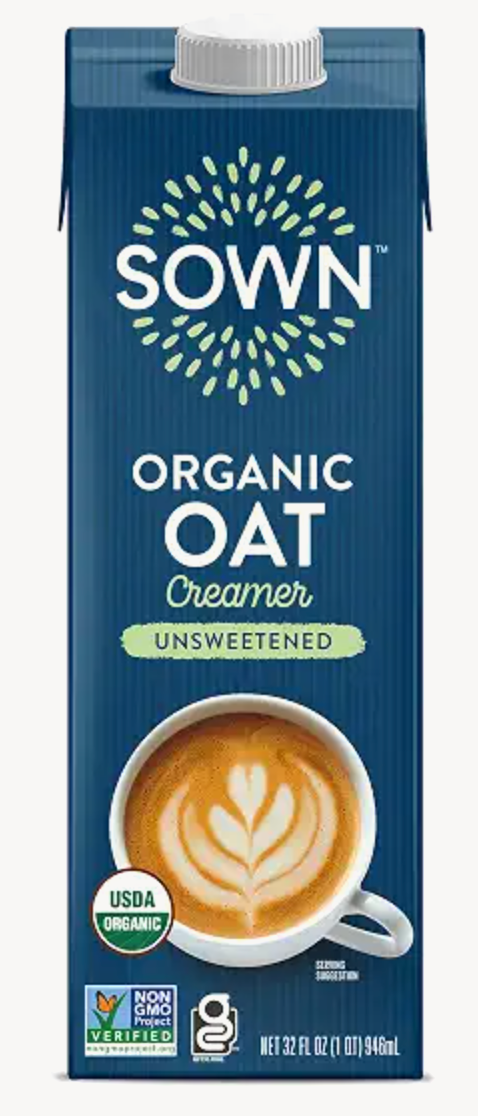 SOWN Organic Oat Creamer Unsweetened - Barista Oat Milk Non Dairy Coffee Creamer - Plant Based, Dairy-Free, Vegan, 0g Added Sugar, Gluten-Free, Non-GMO, Shelf Stable - 32oz - expires Dec 22 2026