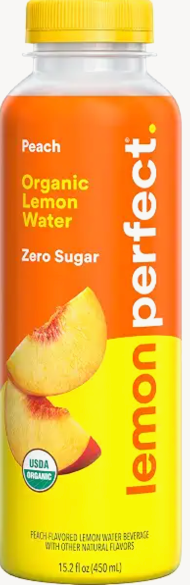 Lemon Perfect Peach, Hydrating Flavored Lemon Water, Zero Sugar, Delicious and Refreshing, Organic, 15.2 fl oz Bottles (1-Pack)