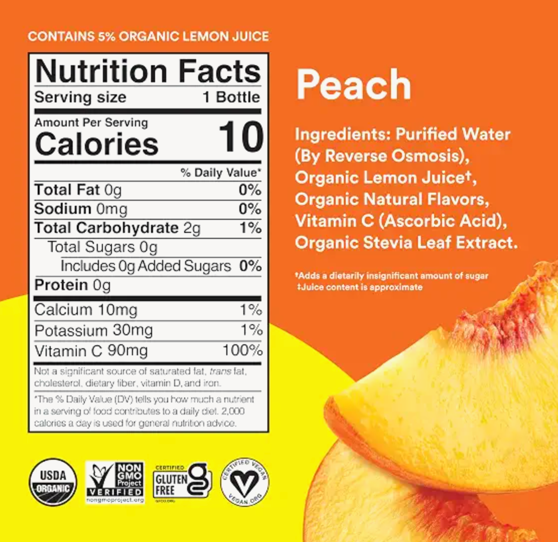 Lemon Perfect Peach, Hydrating Flavored Lemon Water, Zero Sugar, Delicious and Refreshing, Organic, 15.2 fl oz Bottles (1-Pack)