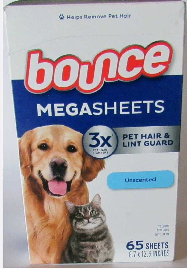 Bounce Pet Hair and Lint Guard Mega Dryer Sheets with 3X Pet Hair Fighters, Unscented