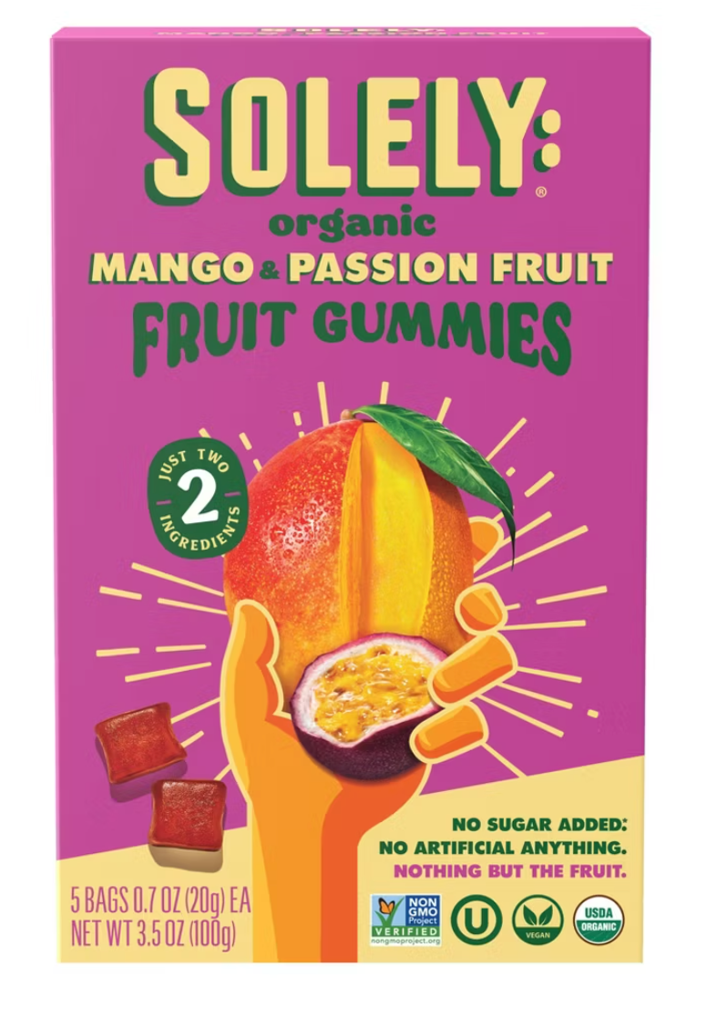 Solely Organic Mango & Passion Fruit Whole Fruit Gummies - 3.5oz/5ct - expires 06/01/2027