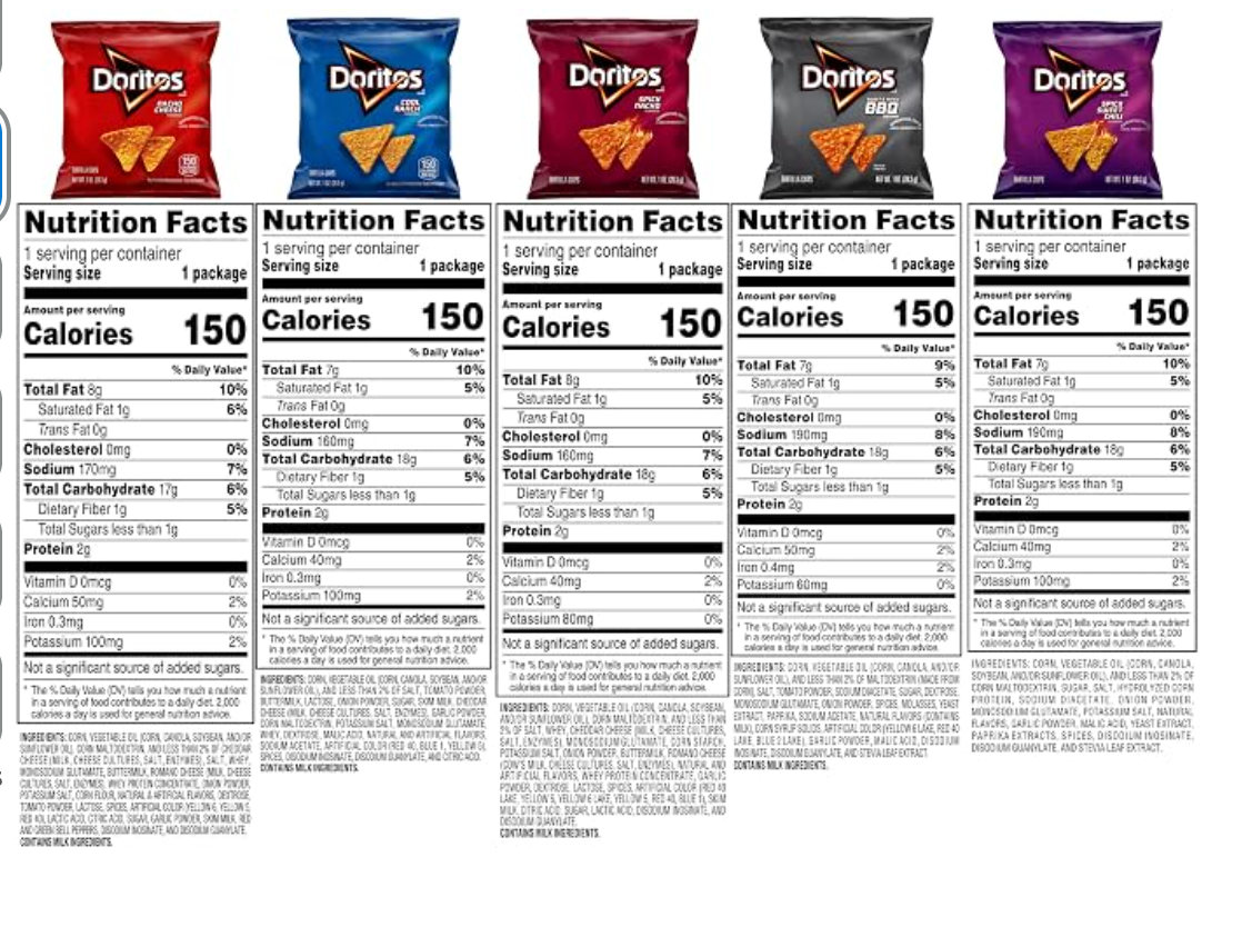 Doritos Flavored Tortilla Chips, Variety Pack, 1 oz Bags, (21 Pack) - expired August 11 2026