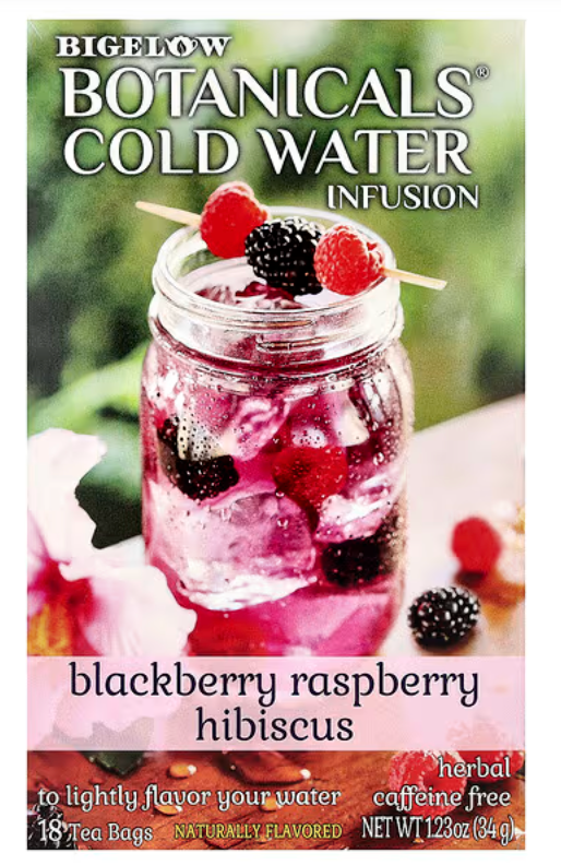 Bigelow Botanicals Cold Water Infusion blackberry raspberry hibiscus Tea Bags 18 Count Box (Pack of 1), Herbal Infusion, Caffeine Free, 18 Tea Bags Total