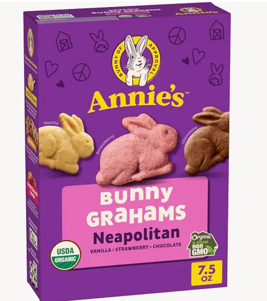 Annie's Organic Neapolitan Bunny Grahams Snack Crackers, Non-GMO, 7.5 oz | Strawberry, Vanilla & Chocolate Flavors, No Artificial Flavors or Synthetic Colors, No High-Fructose Corn Syrup