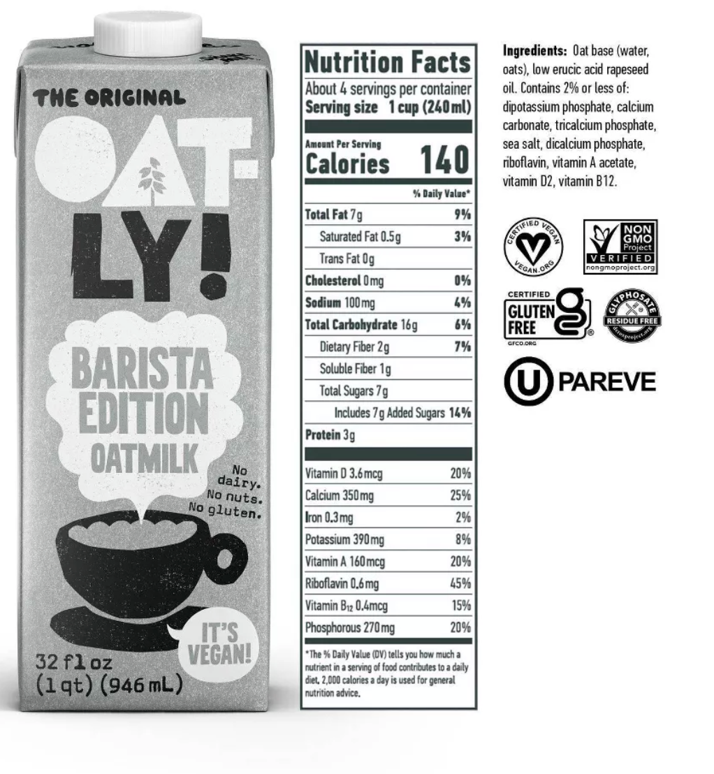 Oatly Oatmilk Barista Edition Non-Dairy Milk - 32 fl oz - expires Nov 16 2026