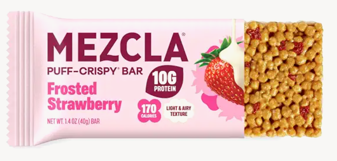 Mezcla Frosted Strawberry Snack Bars, 10G Plant Based Protein Treat, 1 Ct. | Gluten Free - Vegan - Healthy Adult Snack Protein Bar - Rice Cake, Granola, Breakfast Bar Alternative - Light & Airy Texture - expires June 20 2027