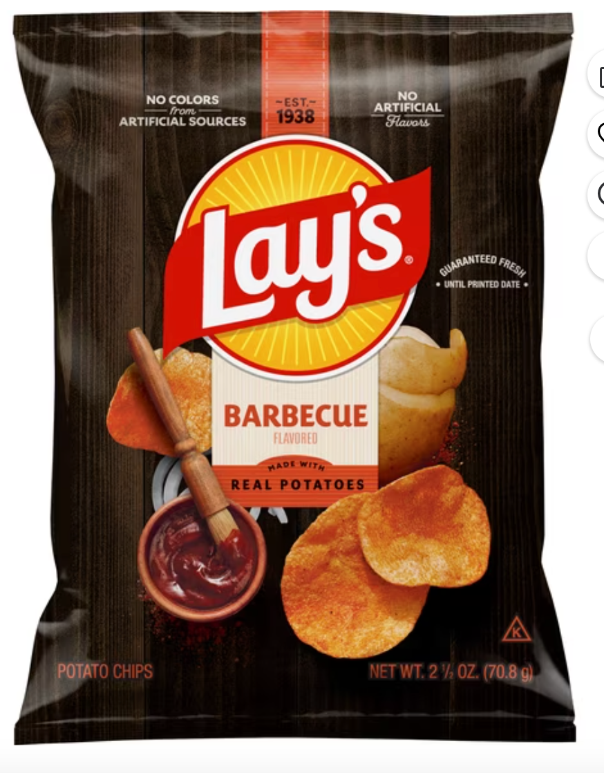 Lay's Barbeque Flavored Potato Chips, 2.5 oz Bag - expired August 11 2026