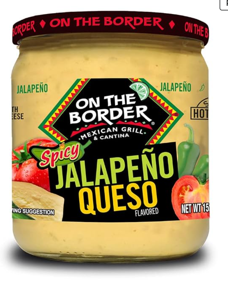 ON THE BORDER Spicy Jalapeno Queso, 15.25 Oz Jar - expires May 12 2027