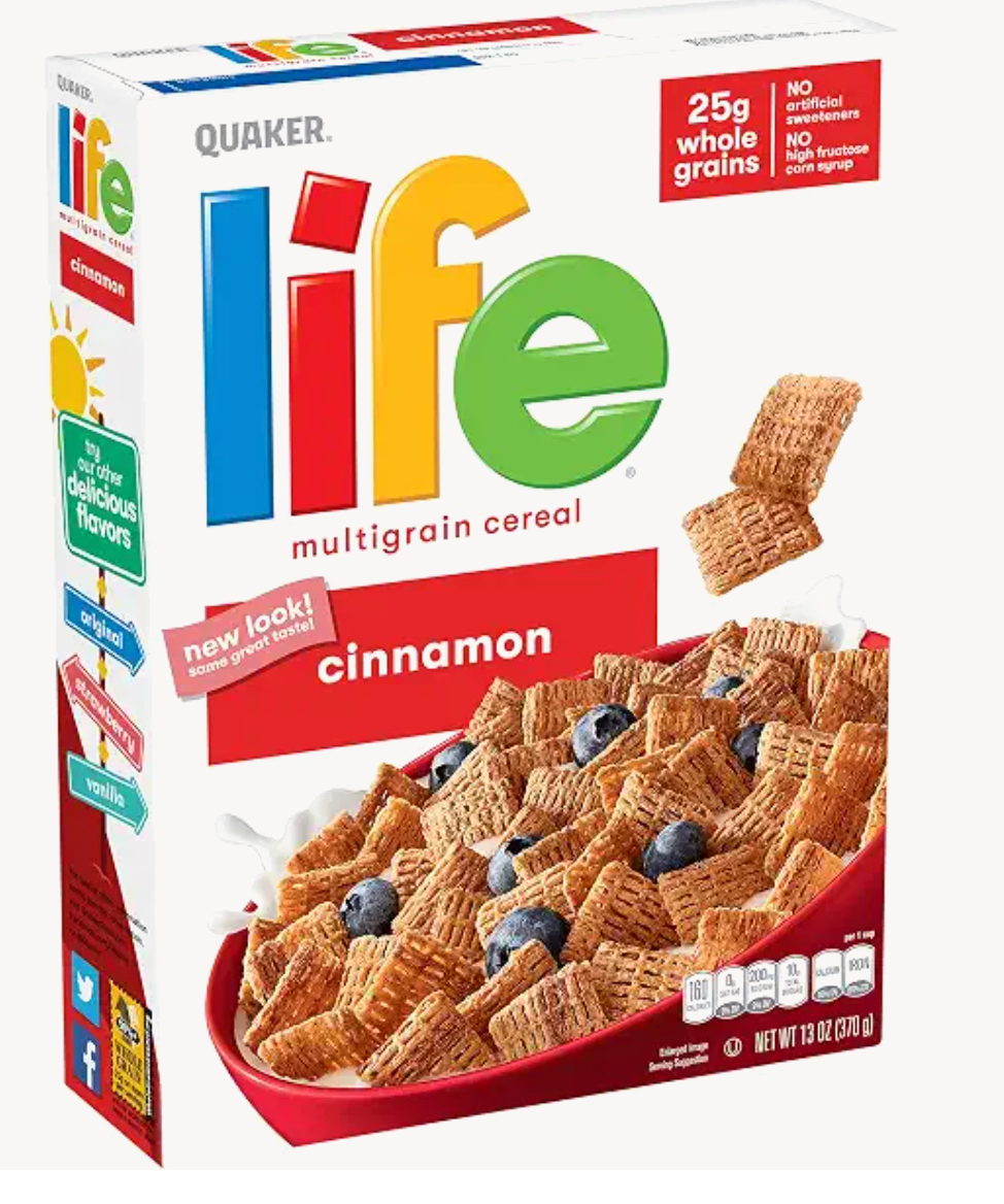 Life Cereal Quaker , cinnamon, 13 Ounce - expired March 27 2026