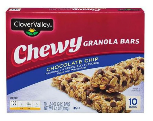 Clover Valley Chocolate Chip Chewy Granola Bars, 8.4 oz., 10 ct - expired March 14 2026