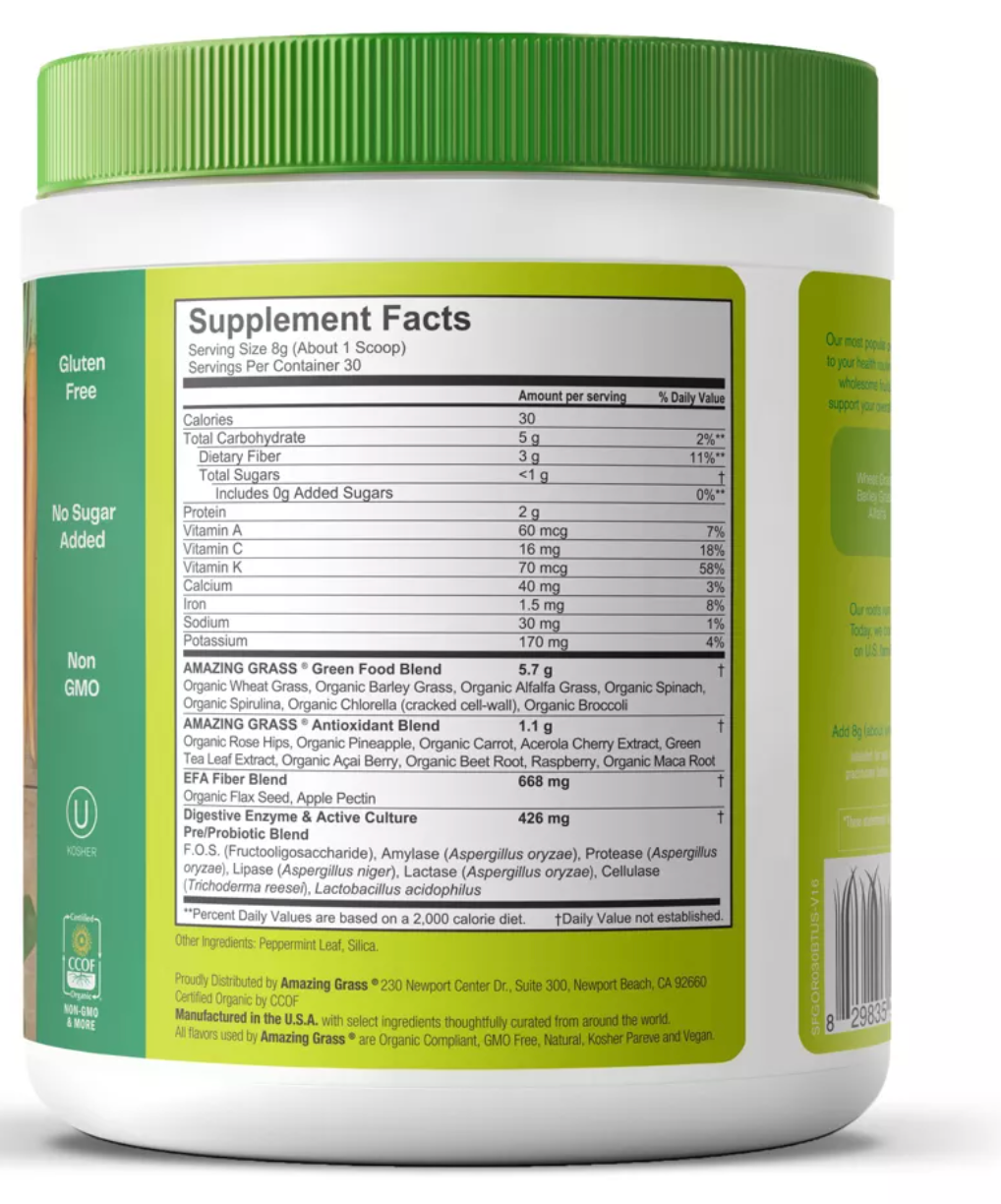 Amazing Grass Greens Blend Superfood Vegan Powder - Original - 8.5oz - Expired 8/2025