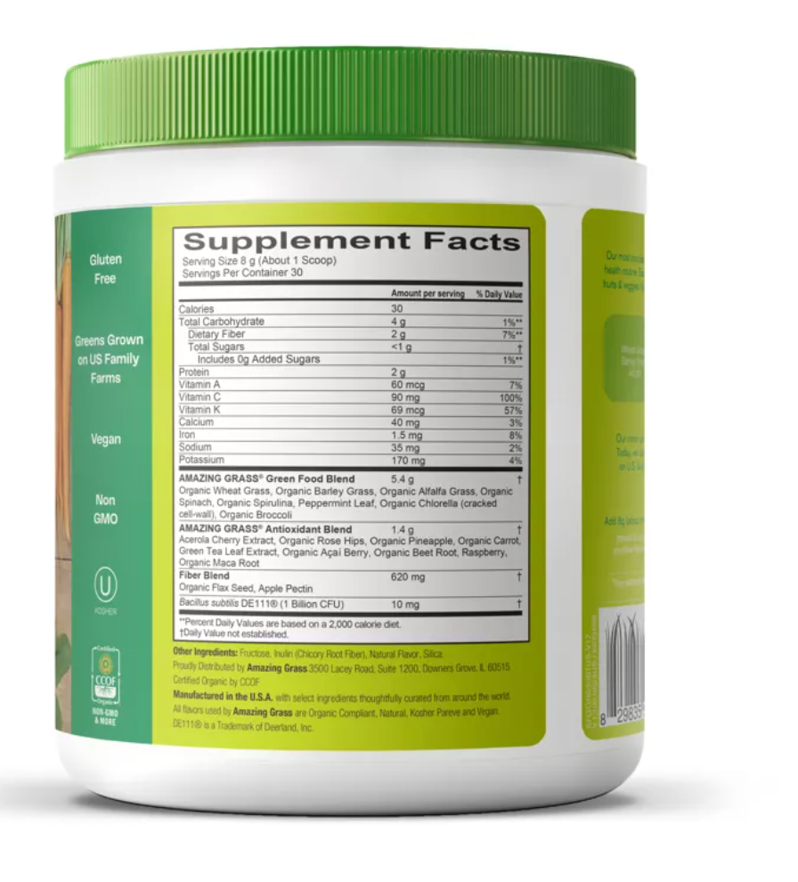 Amazing Grass Greens Blend Superfood Vegan Powder - Original - 8.5oz - Expired 8/2025