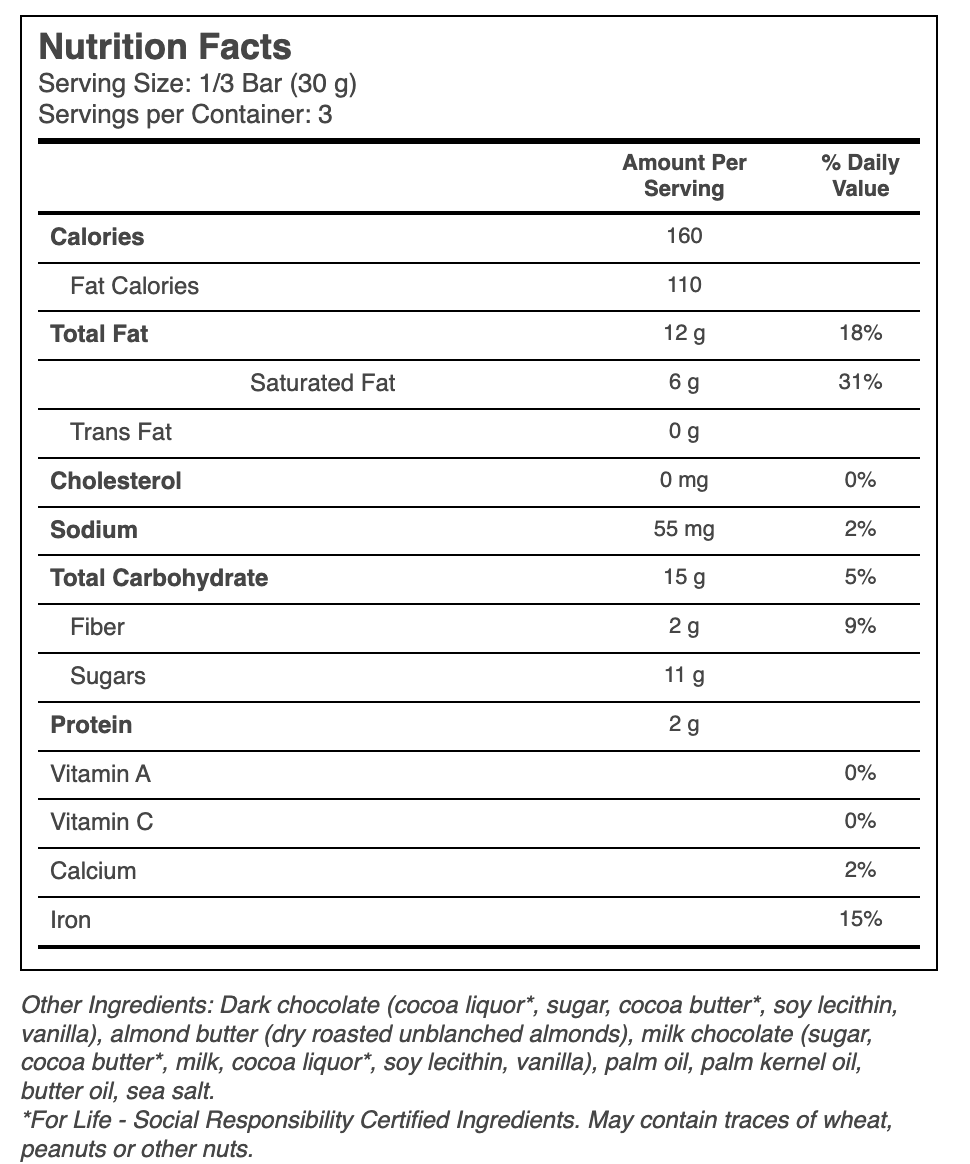 Chocolove Kosher Salted Almond Butter in Dark Chocolate 55% -- 3.2 oz