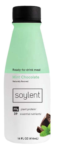 Soylent Mint Chocolate Meal Replacement Shake, Ready-to-Drink Plant Based Protein Drink, Contains 20g Complete Vegan Protein and 1g Sugar, 14oz - Expires March 2026