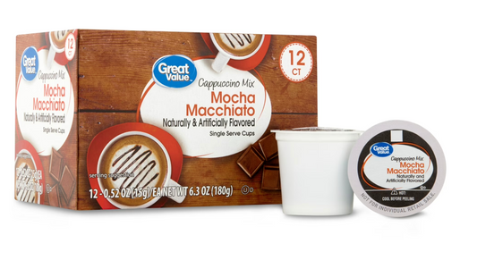 Great Value Mocha Macchiato Cappuccino Mix Single Serve Medium Roast Coffee Pods, 12 Ct