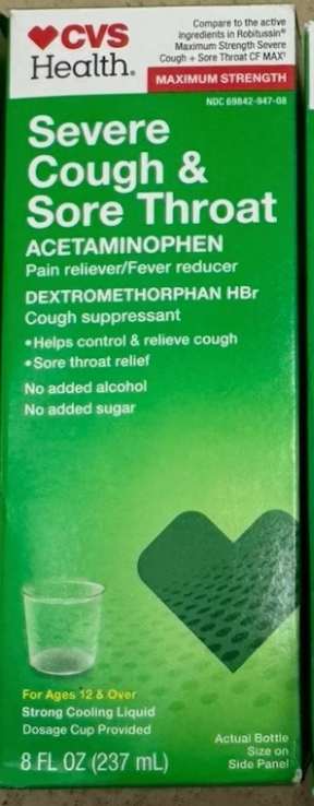 CVS Health Severe Cough & Sore Throat Acetaminophen Pain & Fever Reducer - Expires 01/2027
