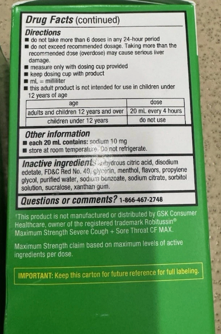 CVS Health Severe Cough & Sore Throat Acetaminophen Pain & Fever Reducer - Expires 01/2027